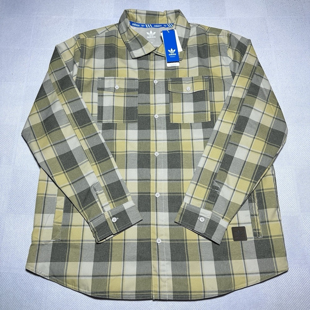 NEW Adidas Flannel Shirt Rain Jacket Mens XL Yellow Plaid Water Repellent NWT - Picture 2 of 14
